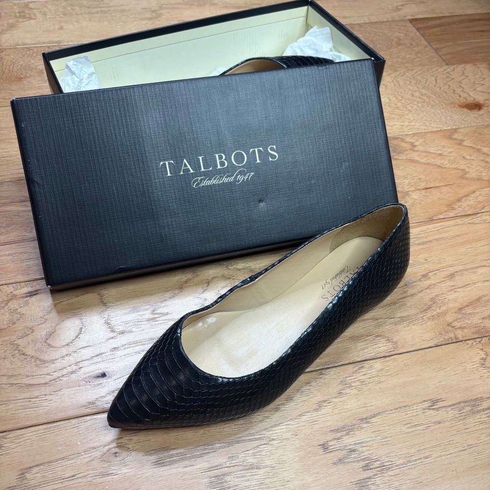 Talbots Nelli Flats Women 8.5 Blackstone Black Snakeskin Pointed Toe NELLI3E-M - Picture 4 of 13
